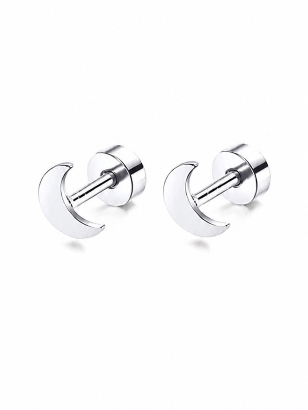Moon Flat Back Stud Earrings 20G Stainless Steel Cartilage Earrings